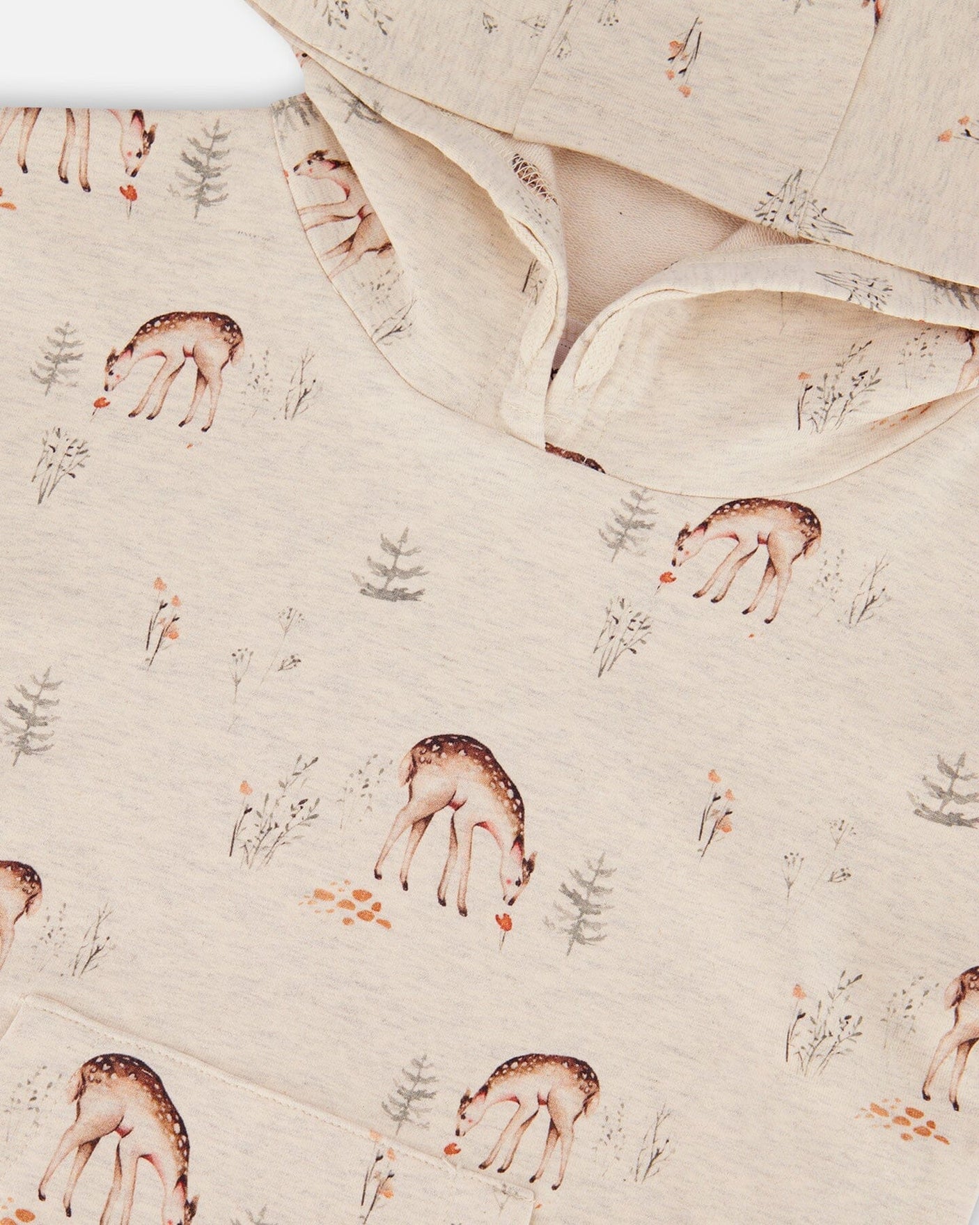 Hooded French Terry Dress Oatmeal Mix Deer Print-3