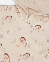 Hooded French Terry Dress Oatmeal Mix Deer Print-3