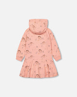 Hooded French Terry Dress Salmon Pink Deer Print-2