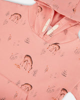 Hooded French Terry Dress Salmon Pink Deer Print-3