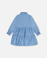 Long Sleeve Chambray Peasant Dress Blue Denim-2