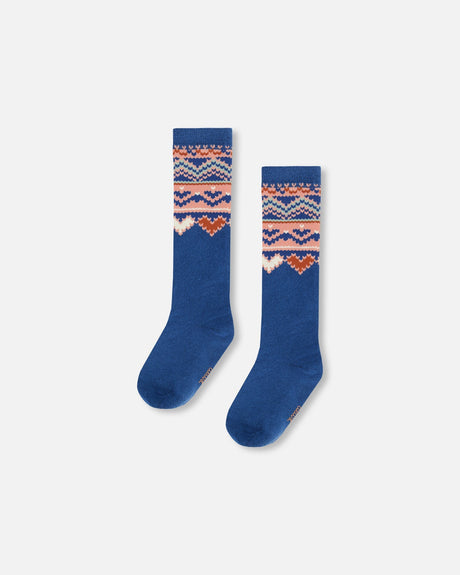 Jacquard Socks Teal Blue-0
