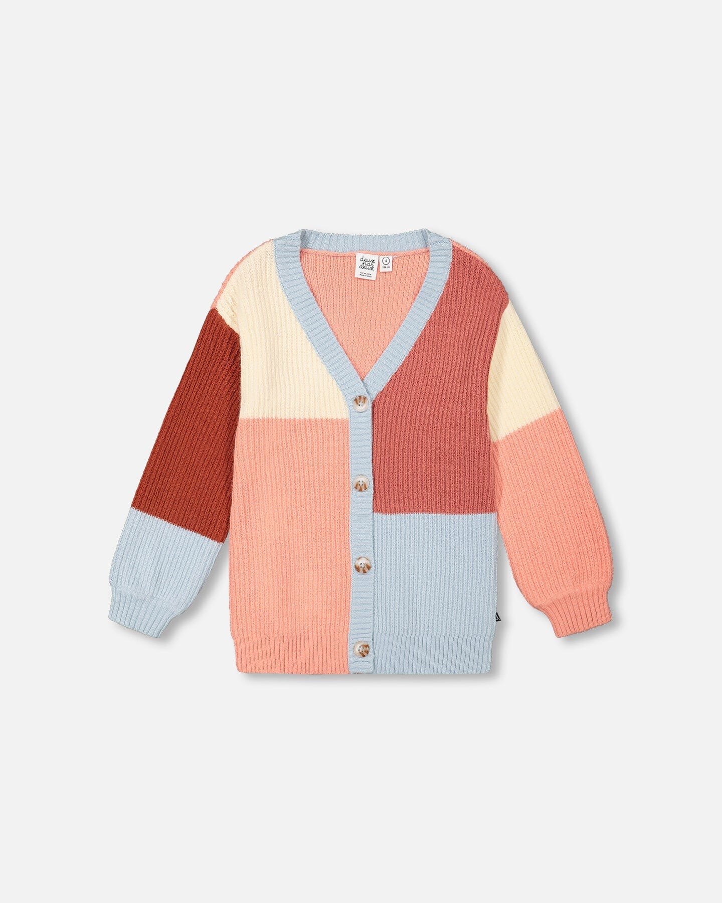 Color Block Knitted Cardigan Salmon Pink, Sky, Terra Cotta | Jenni