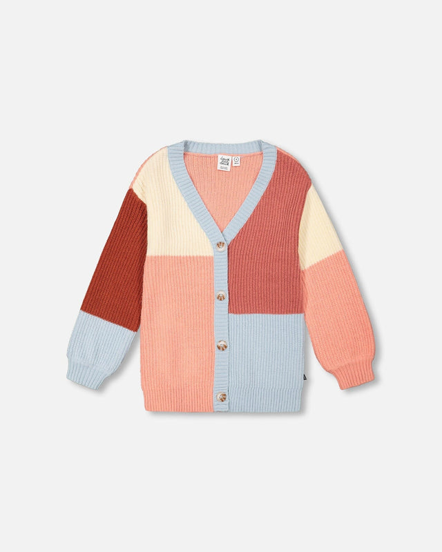 Color Block Knitted Cardigan Salmon Pink, Sky, Terra Cotta-0