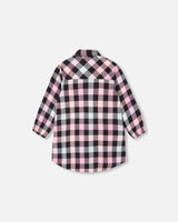 Long Flannel Shirt Flash Pink Plaid-3