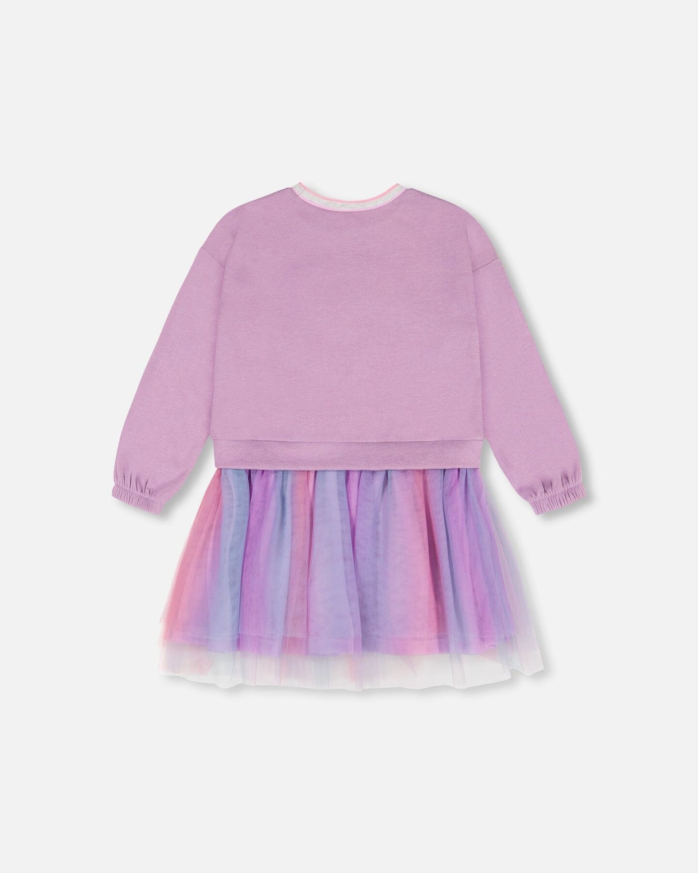 Bi-Material Super Soft Sweatshirt Dress With Rainbow Tulle Skirt Lilac-2