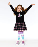Bi-Material Sweatshirt Dress With Tulle Skirt Black And Colorful Plaid-1
