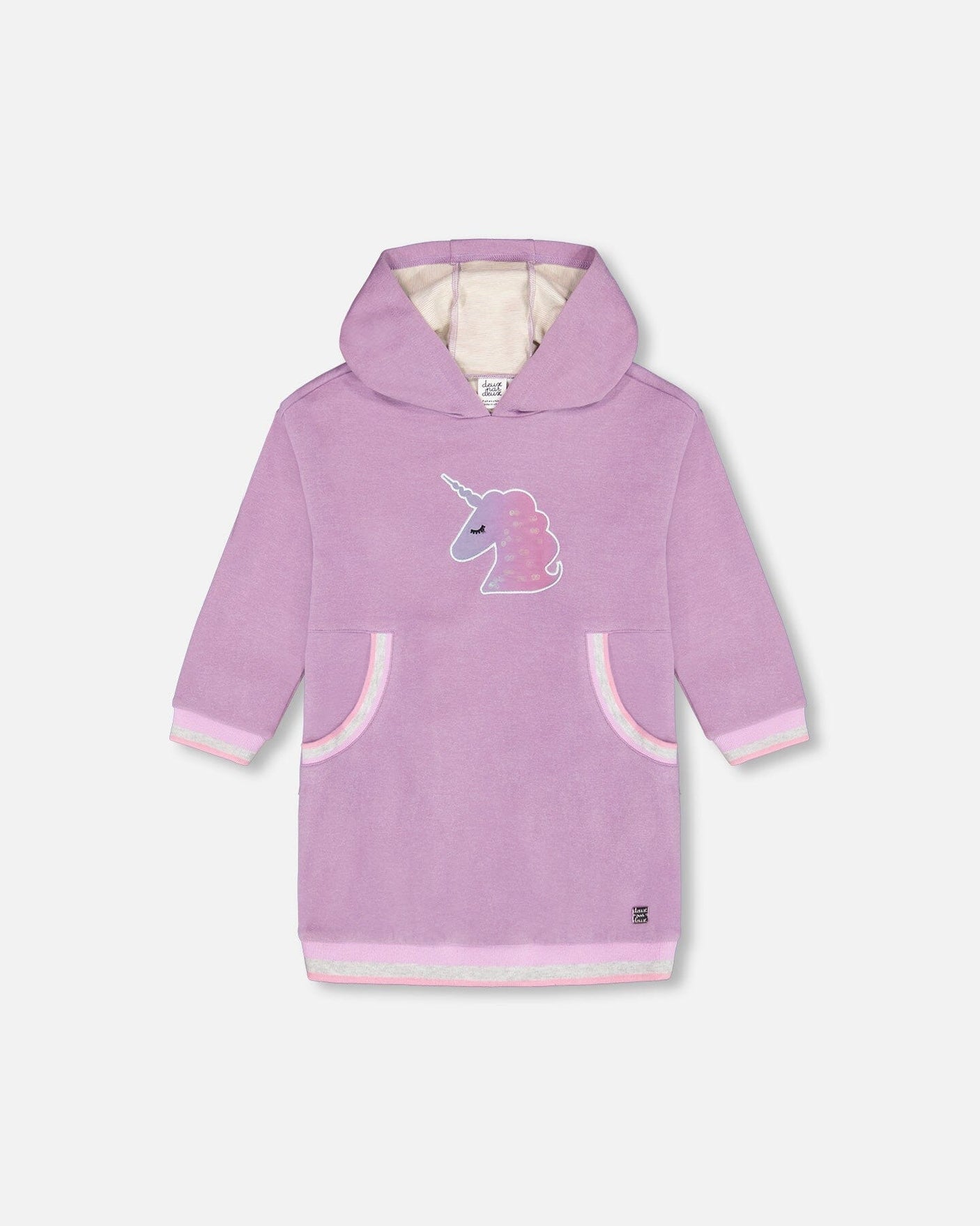 Super Soft Hooded Dress With Pockets And Unicorn-0