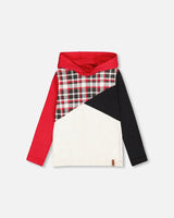 Jersey Hooded T-Shirt Oatmeal Mix, Black And Red Color Block-0