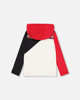Jersey Hooded T-Shirt Oatmeal Mix, Black And Red Color Block-3
