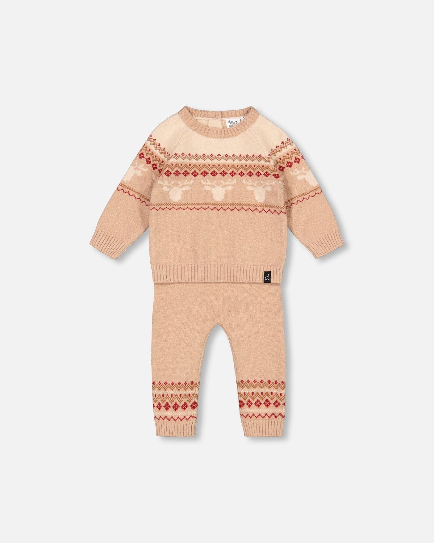 Jacquard Knitted Sweater And Pants Set Beige-0