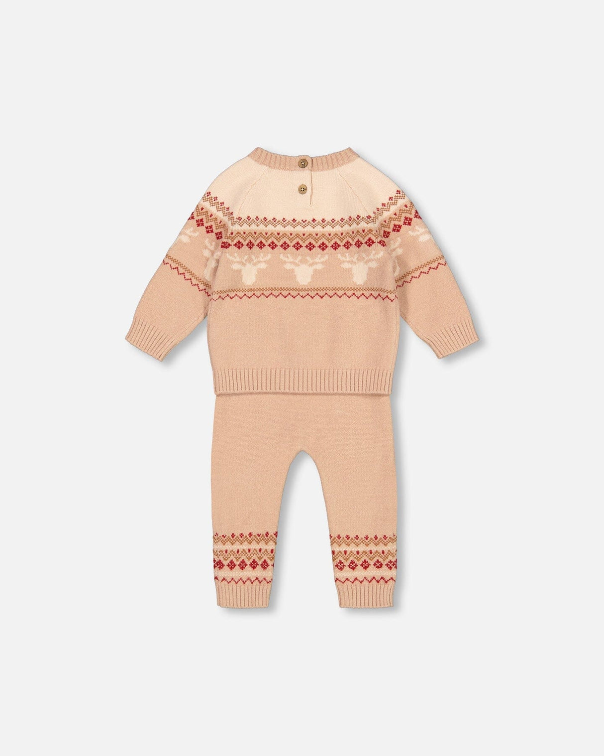 Jacquard Knitted Sweater And Pants Set Beige-1