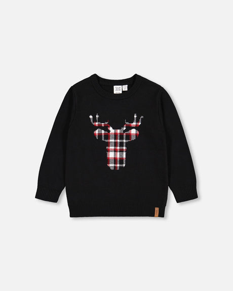 Plaid Deer Knitted Sweater Black-0