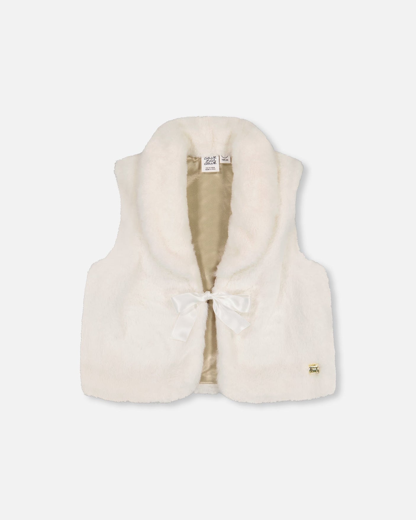 Faux Fur Vest With Shawl Collar Off White-0
