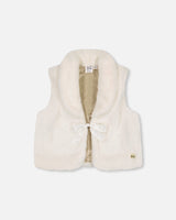 Faux Fur Vest With Shawl Collar Off White-0