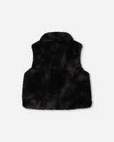 Faux Fur Vest With Shawl Collar Black-2