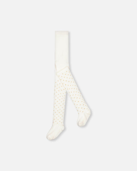 Gold Heart Pattern Tights Off White-0