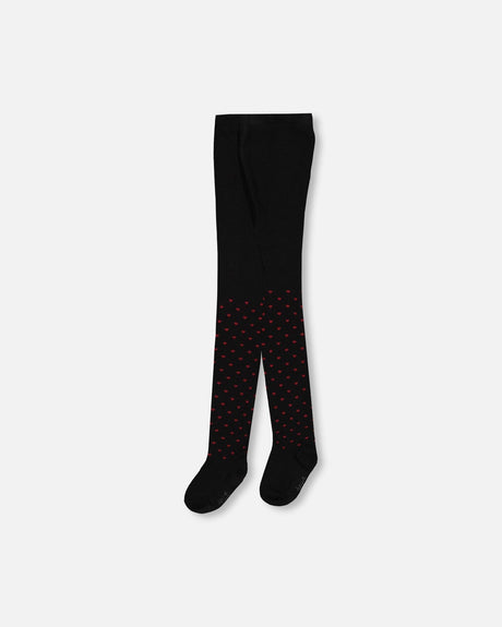 Red Heart Pattern Tights Black-2
