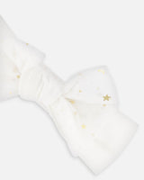 Headband With Glittering Tulle Bow Off White-3