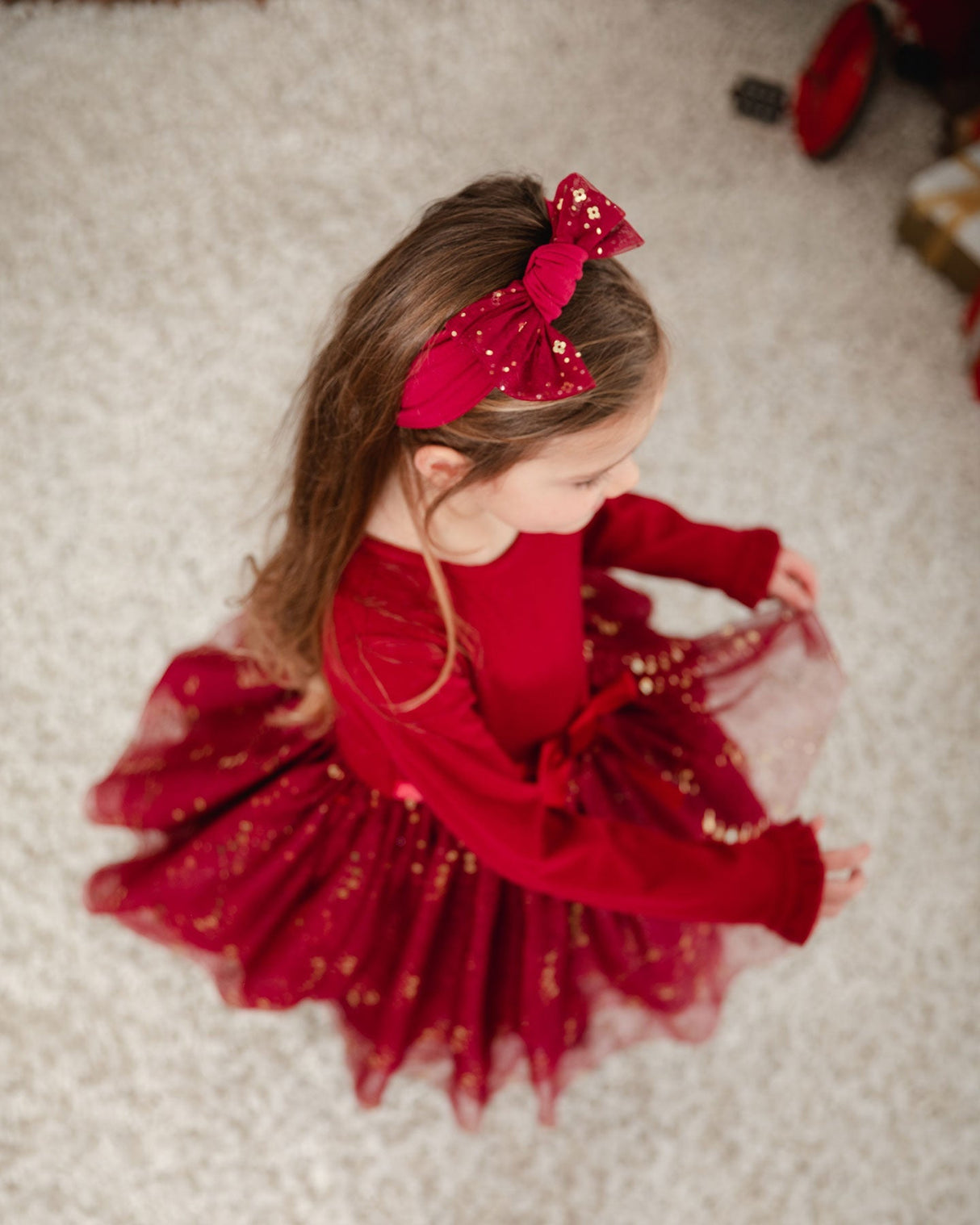 Headband With Glittering Tulle Bow Burgundy-1