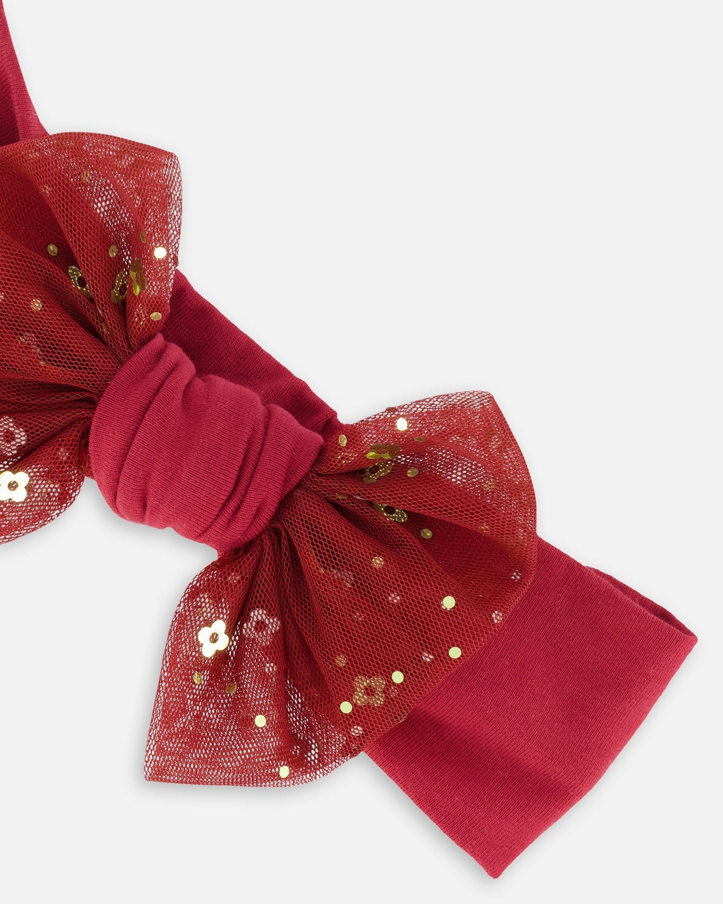 Headband With Glittering Tulle Bow Burgundy-3