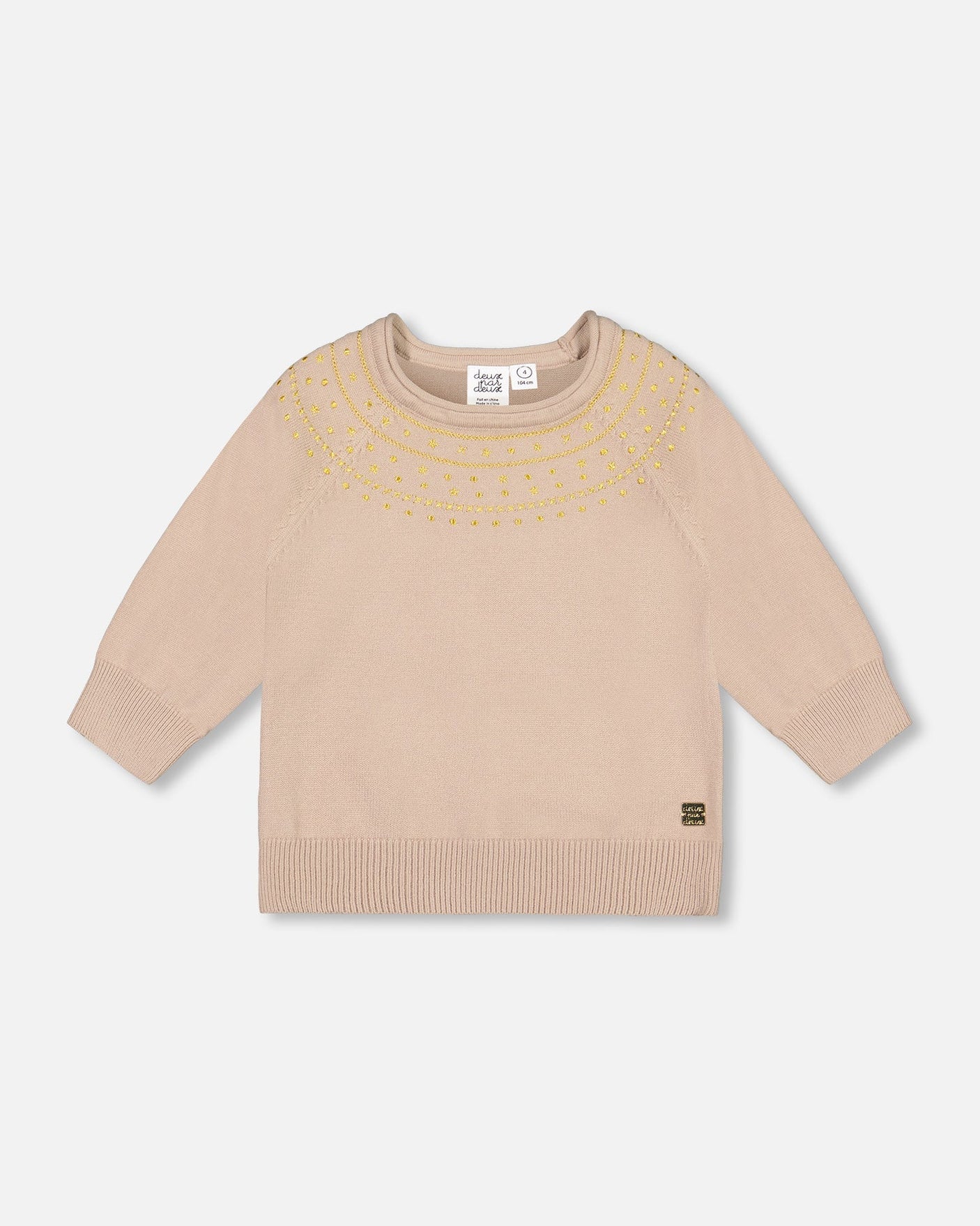 3/4 Sleeve Knitted Sweater Gold Beige-0