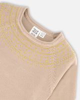 3/4 Sleeve Knitted Sweater Gold Beige-3