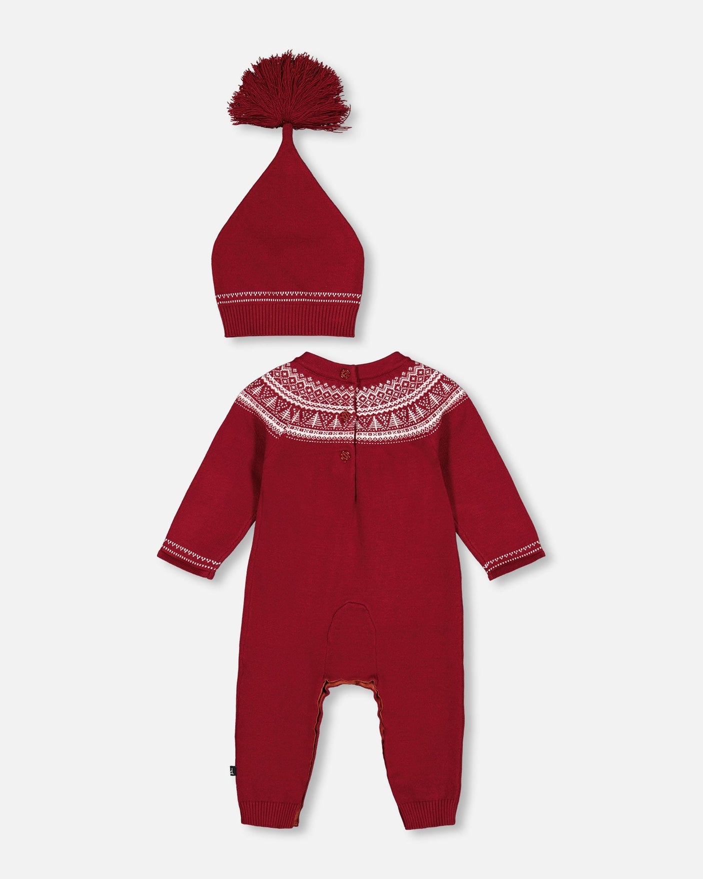 Knitted Icelandic One Piece And Hat Set Burgundy-1