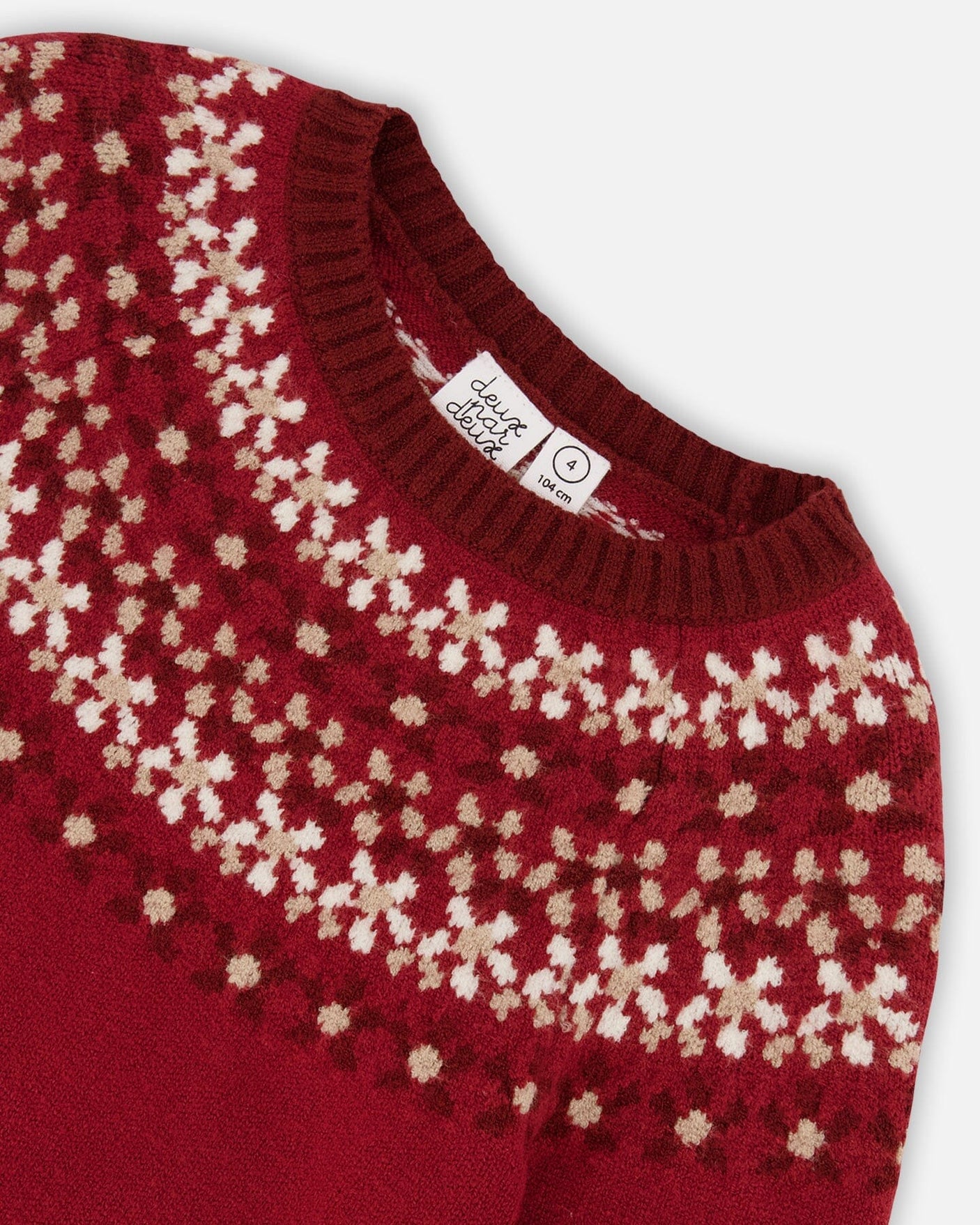 Intarsia Sweater With Long Puff Sleeves Burgundy-3