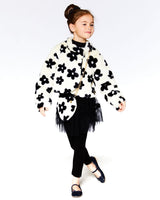 Faux Fur Jacket Off White With Black Flower Pattern-2
