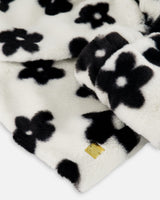 Faux Fur Jacket Off White With Black Flower Pattern-4