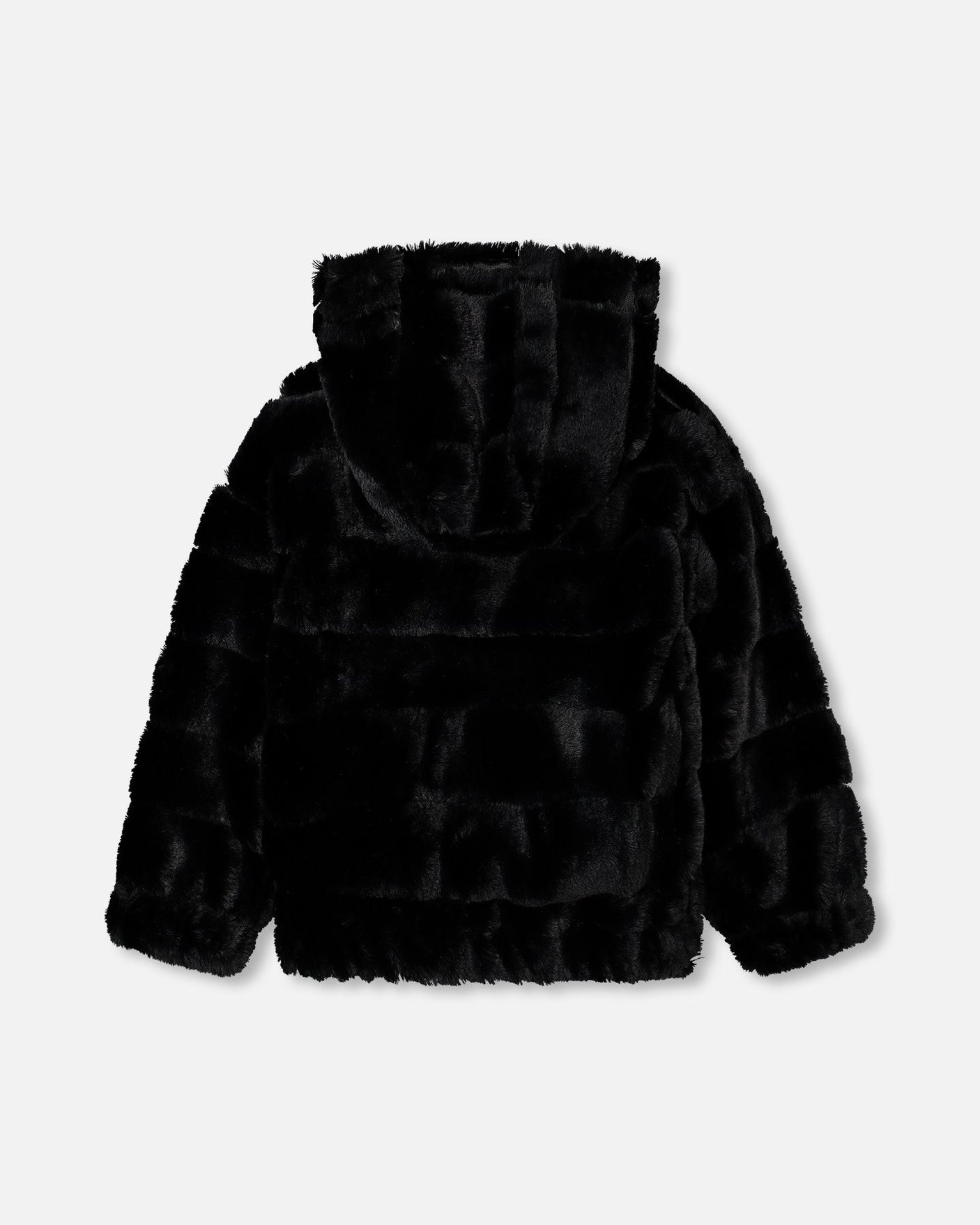 Hooded Faux Fur Zip Jacket Black-3