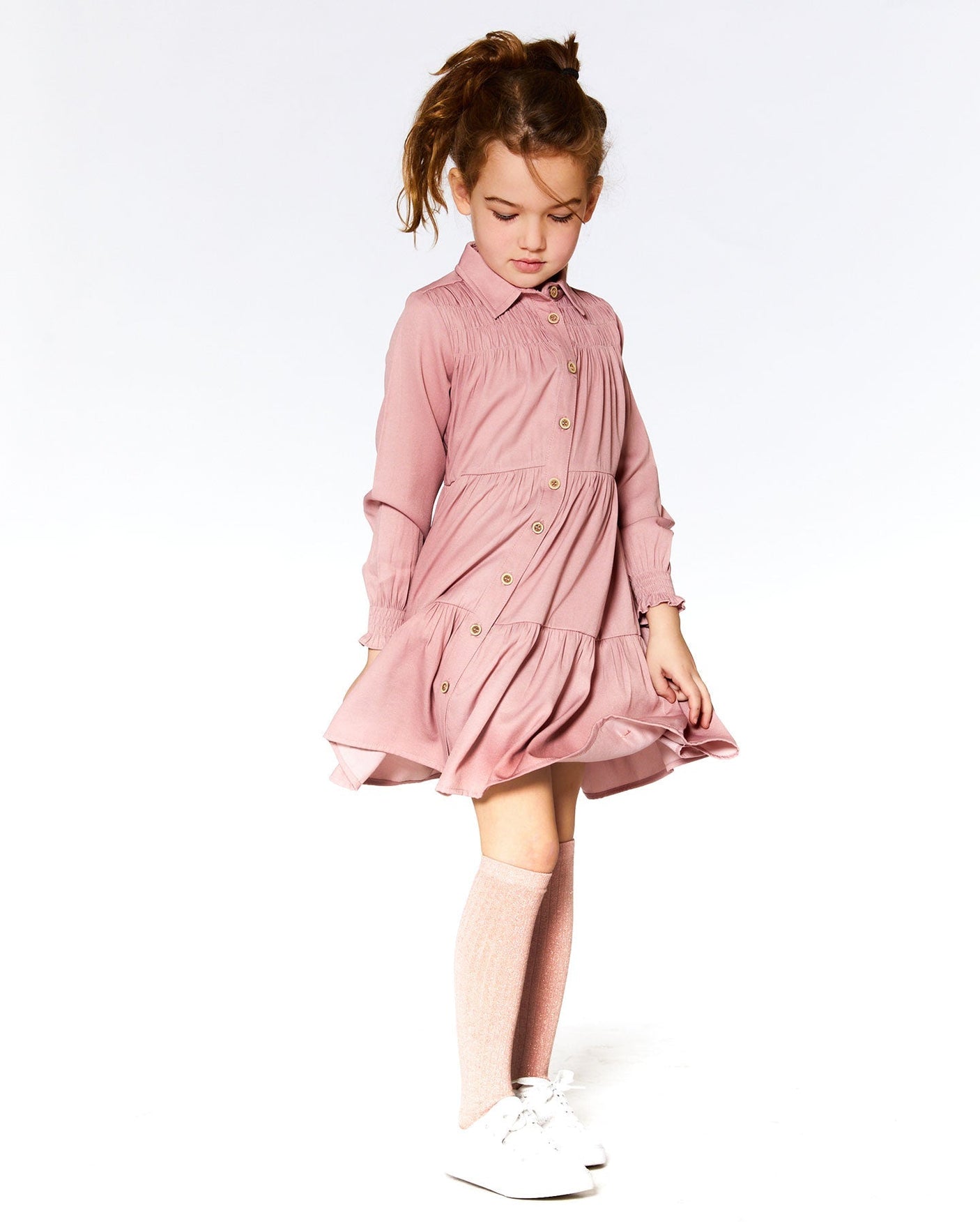 Long Sleeve Peasant Dress Antique Pink-1