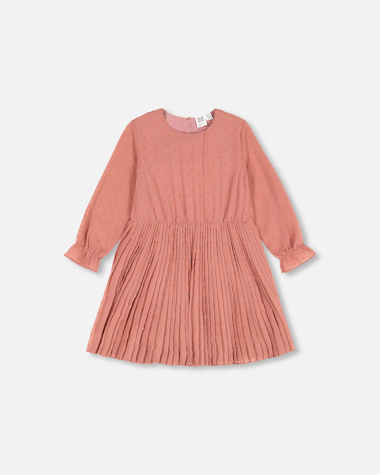 Chiffon Swiss Dot Heart Dress With Pleated Skirt Pink Cinnamon-0
