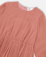 Chiffon Swiss Dot Heart Dress With Pleated Skirt Pink Cinnamon-3