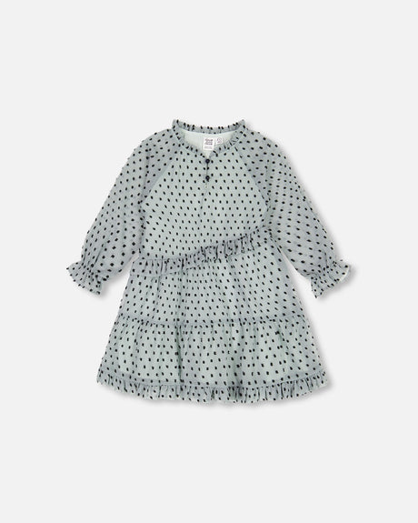 Chiffon Swiss Dot Dress With Frills Tea Green-0