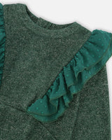 Light Velvet Dress With Chiffon Frills Sparkling Green-3