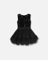 Bi-Material Sleeveless Velvet Dress With Tulle Skirt Black-2