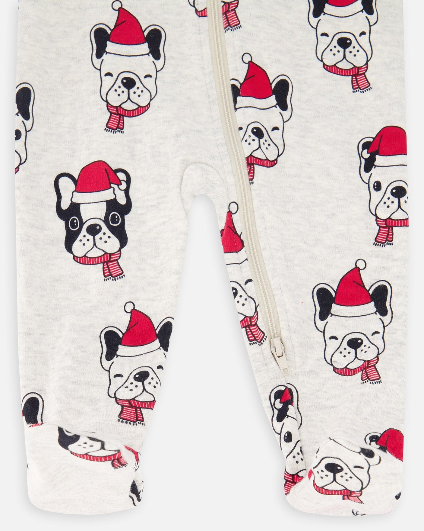 Organic Cotton One Piece Printed Christmas Dogs Pajama Oatmeal Mix-2