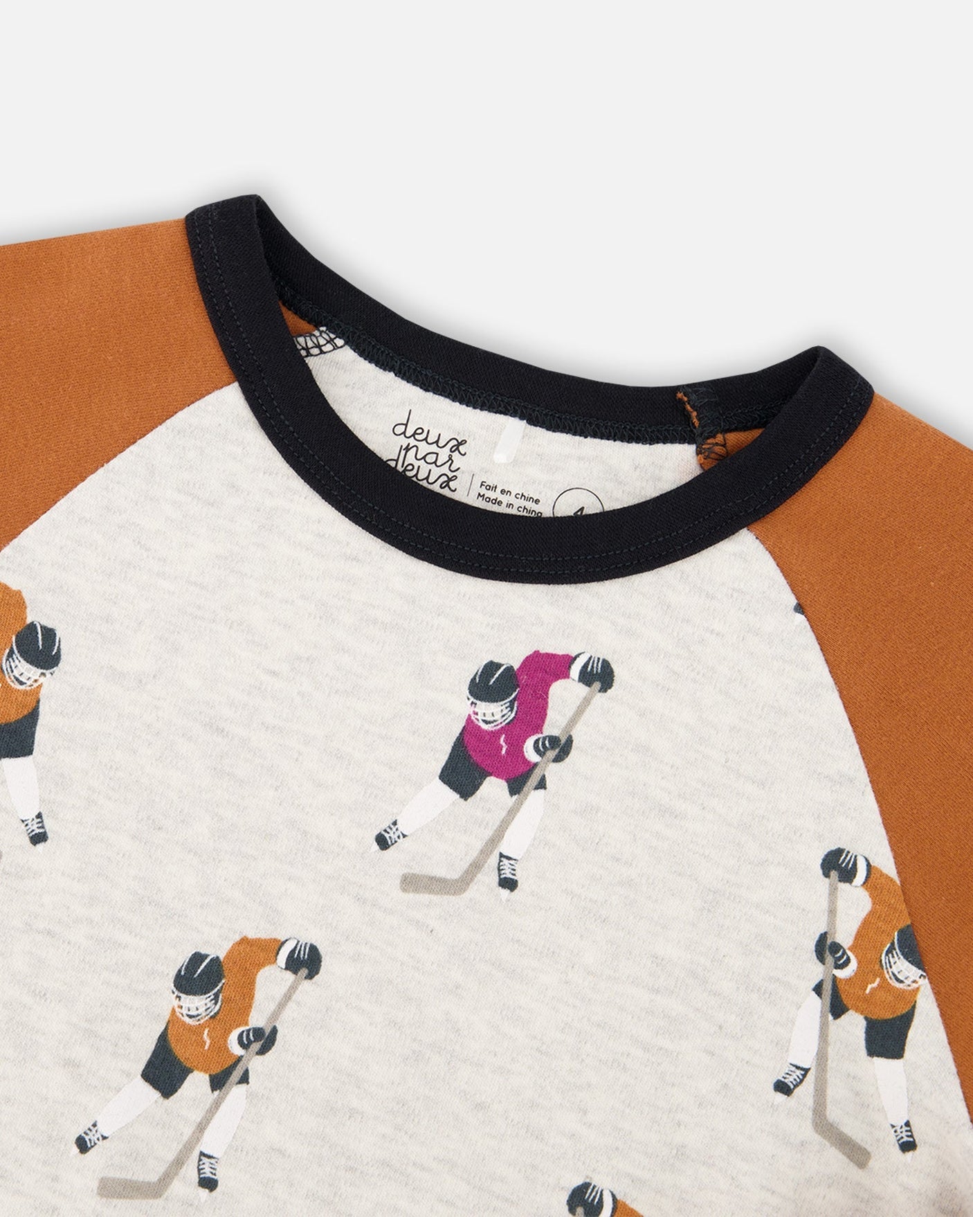 Organic Cotton Two Piece Pajama Set Black With Hockey Players Print-3