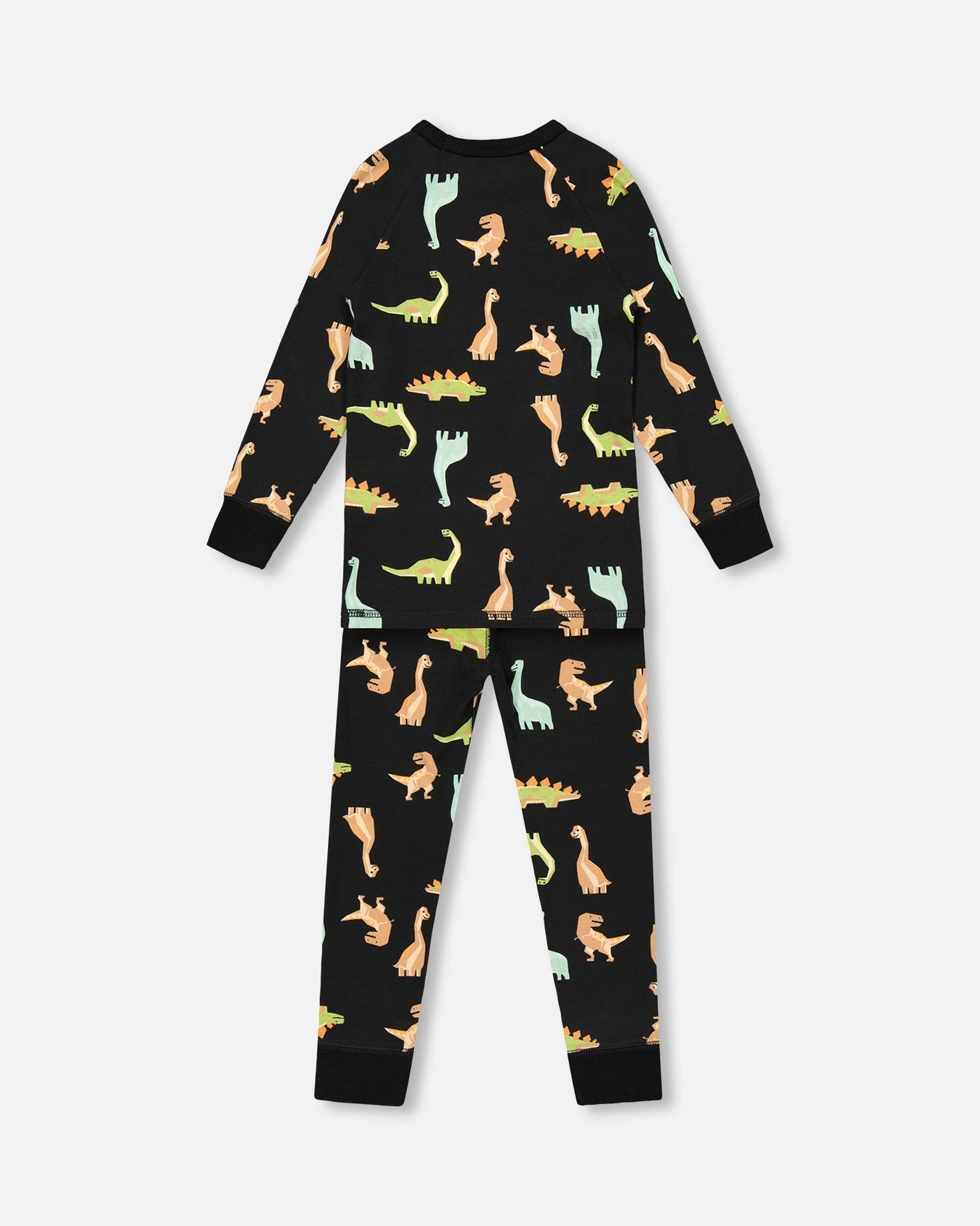 Organic Cotton Two Piece Pajama Set Black With Dinosaurs Print-3