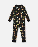 Organic Cotton Two Piece Pajama Set Black With Dinosaurs Print-3