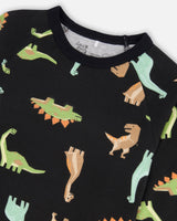 Organic Cotton Two Piece Pajama Set Black With Dinosaurs Print-4