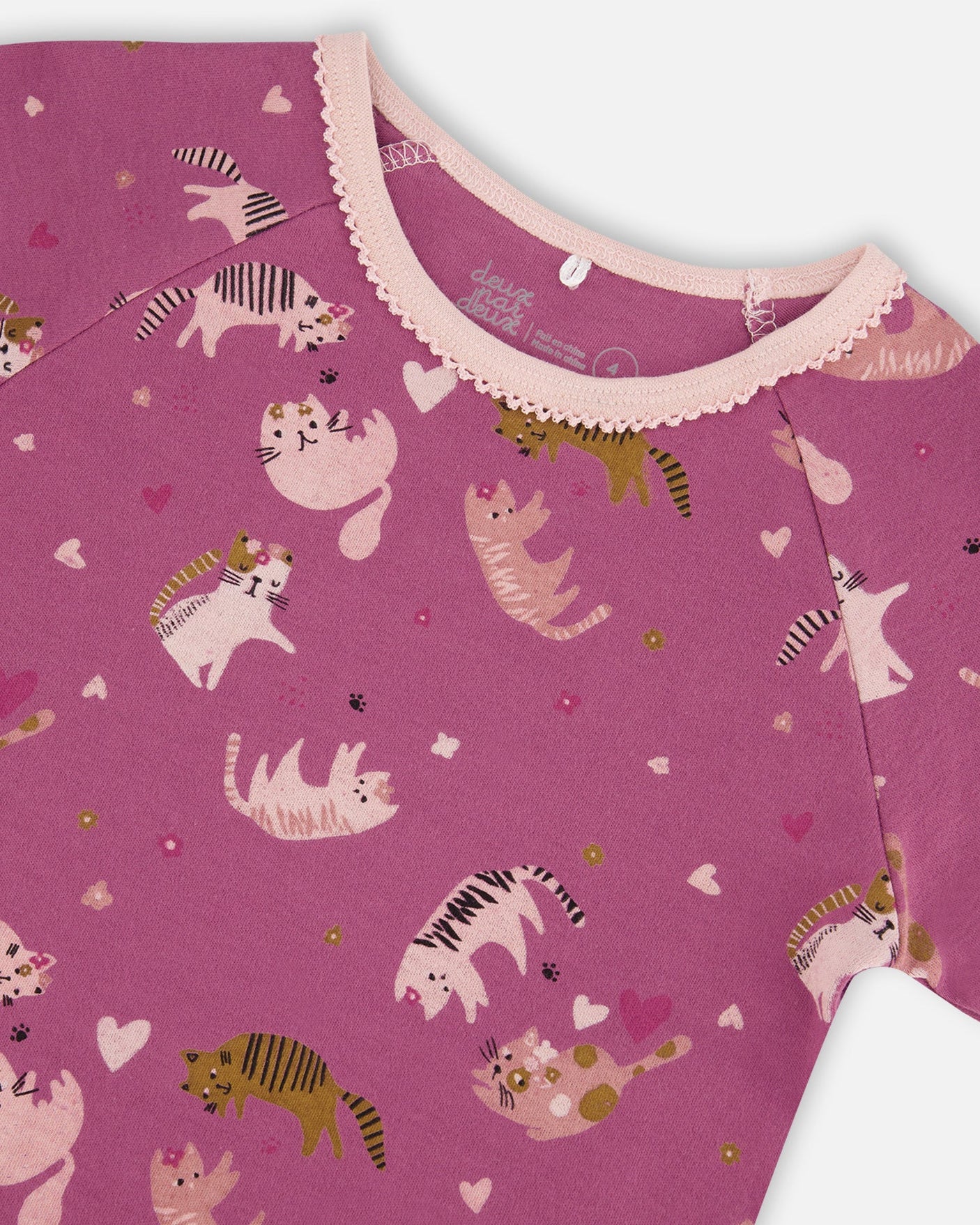 Organic Cotton Long Sleeve Two Piece Pajama Set Purple Little Cats Print-4