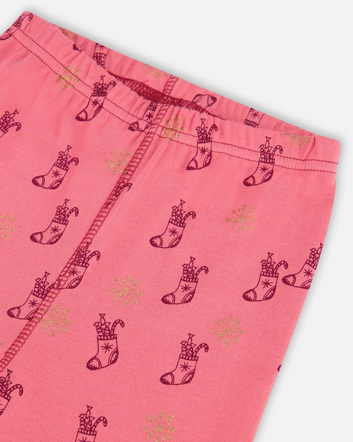 Organic Cotton Long Sleeve Two Piece Pajama Set Pink Christmas Stocking Print-4
