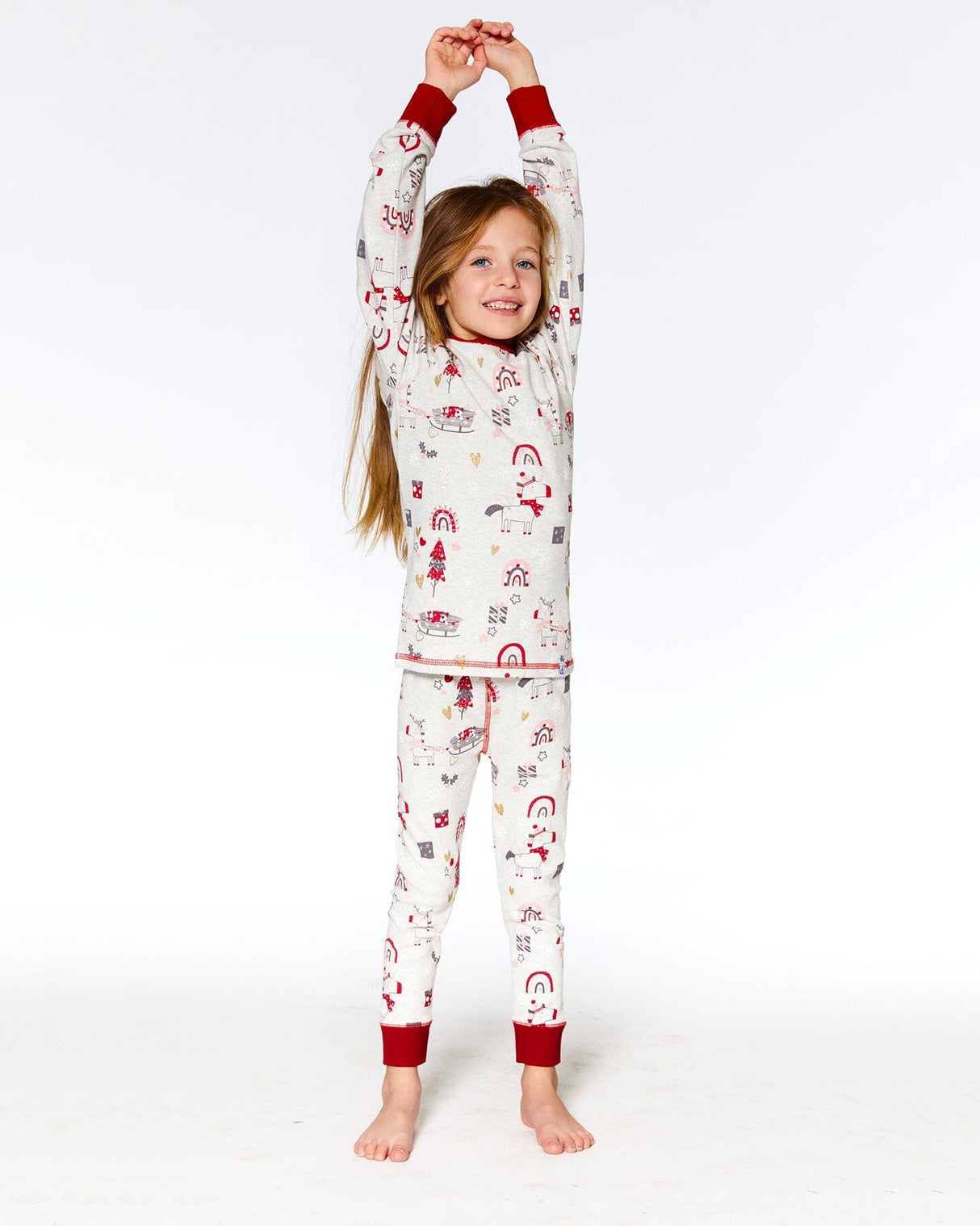 Organic Cotton Long Sleeve Two Piece Printed Christmas Unicorn Pajama Set Oatmeal Mix-2