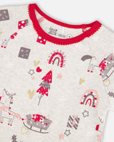 Organic Cotton Long Sleeve Two Piece Printed Christmas Unicorn Pajama Set Oatmeal Mix-4