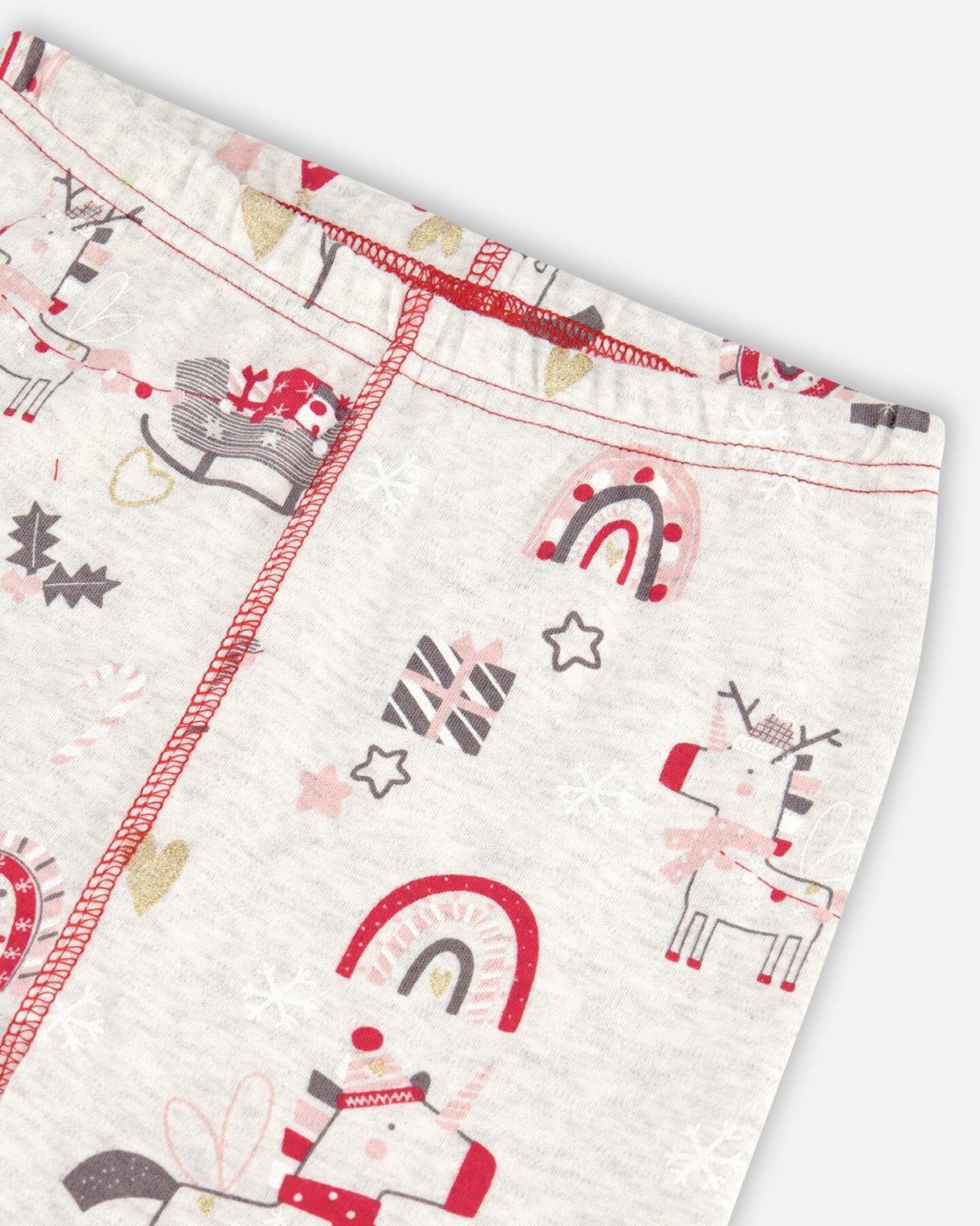 Organic Cotton Long Sleeve Two Piece Printed Christmas Unicorn Pajama Set Oatmeal Mix-5