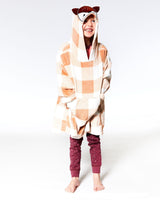Hooded Plush Blanket Light Beige Plaid-1