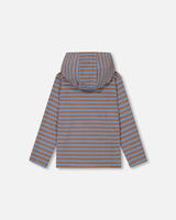 Super Soft Heavy Jersey Hooded Striped Top Blue And Brown Stripe-2